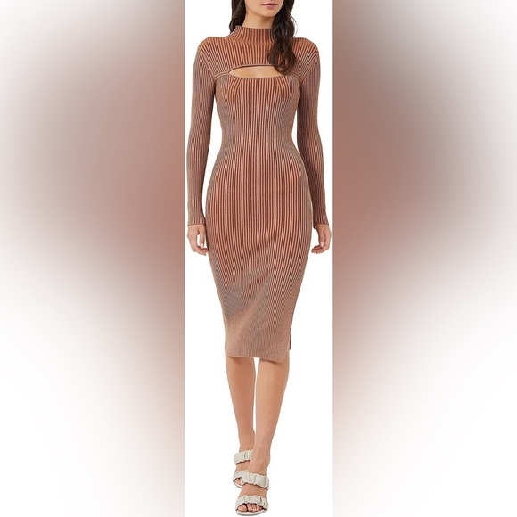 Women's Mathilda Rib-Knit Cutout Dress Midi French Connection - Picture 1 of 5